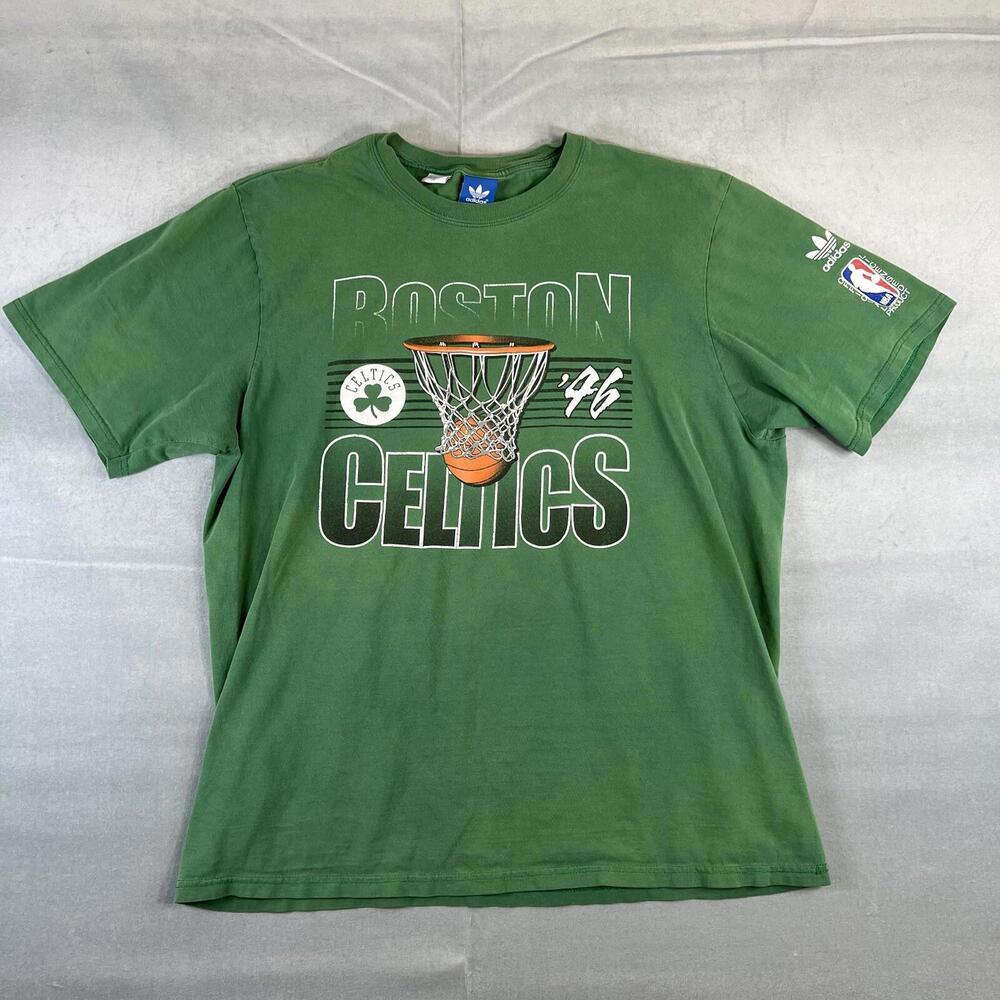 VTG Y2K Adidas Originals Boston Celtics T Shirt Mens XL Green Faded NBA 2000s